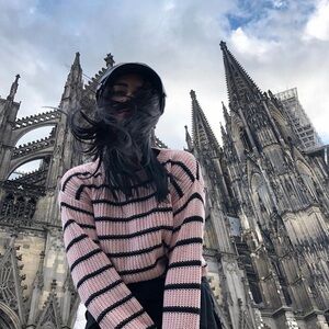 Striped Pink and Black Women's Sweater